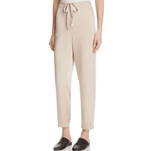 Vince, Cream Satin Drawstring Track Pants Exposed Squared Pockets, Women’s Small